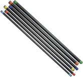 Four black and green poles with distinct colored handles, showcasing a variety of grip styles for users.